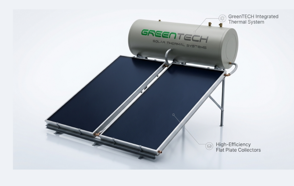 GreenTech High-Efficiency Solar Water Heater System with Flat Plate Collectors